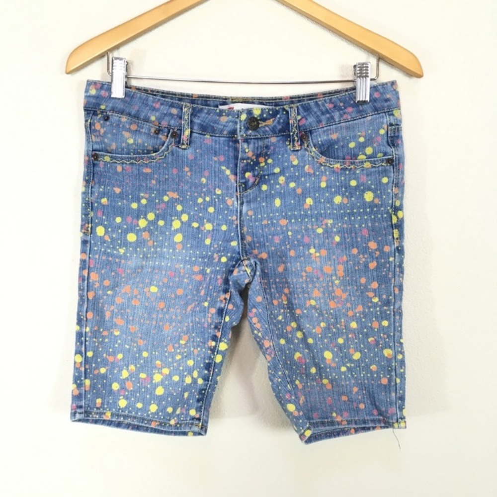 Vintage Levi's Bermuda Jean Shorts Ramie Paint Splatter Denim Juniors Sz 7